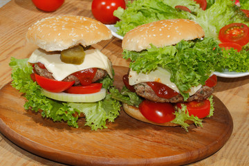 Hamburger, Fast food, Burger, Hacksteak, Salat, Tomaten, Käse, G