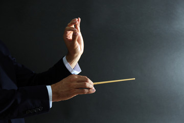 Music conductor hands with baton on black background © Africa Studio