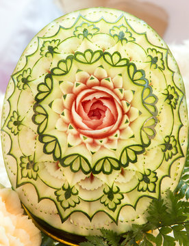 Watermelon carving craft of beautiful Thailand.