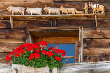 Window of typical old alpine farmhouse