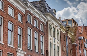 Detail of old warehouses at a canal in Groningen