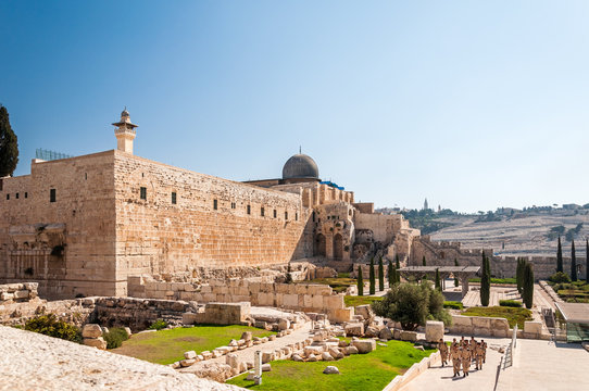 Al-Aqsa Mosque of Omar view western wall in Jerusalem