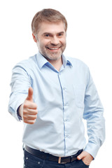 Naklejka premium Nice positive man thumbing up
