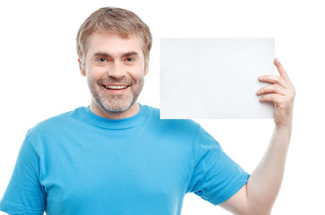Smiling male holding paper 