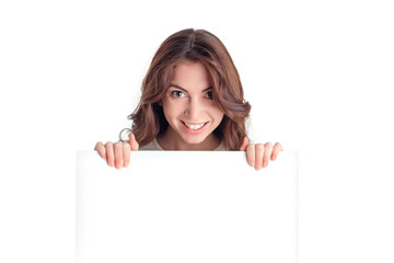 Positive girl holding white board 