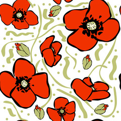 vector poppy seamless pattern