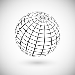 Illustration of a wire frame planet sphere, isolated on a gray background. Vector illustration.