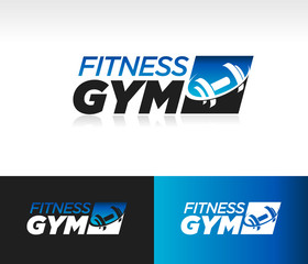 Gym fitness barbell logo icon with swoosh graphic element