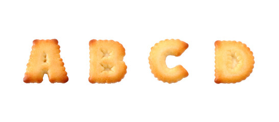 Set of appetizing letters of cracker biscuits isolated on white