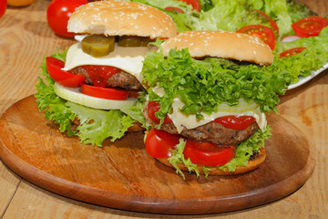 Hamburger, Fast food, Burger, Hacksteak, Salat, Tomaten, Käse, G