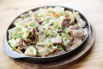 Japanese food pork with ginger on pan