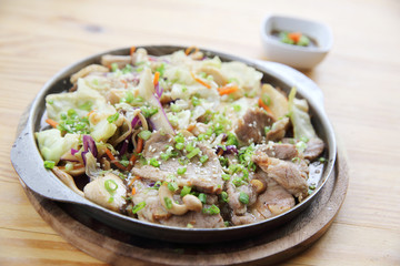 Japanese food pork with ginger on pan