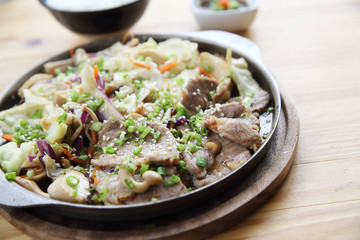 Japanese food pork with ginger on pan