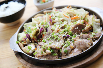 Japanese food pork with ginger on pan