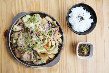 Japanese food pork with ginger on pan