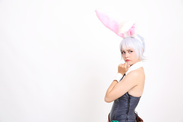 Bunny girl isolated in white background