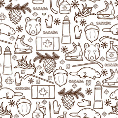 Seamless background with cartoon hand drawn objects on Canada