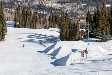 Large ski jumps on a ski run in Durango, Colorado