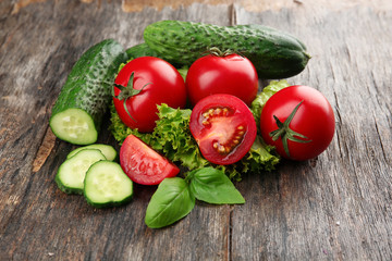 Fresh vegetables on wooden background