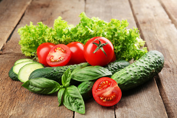 Fresh vegetables on wooden background