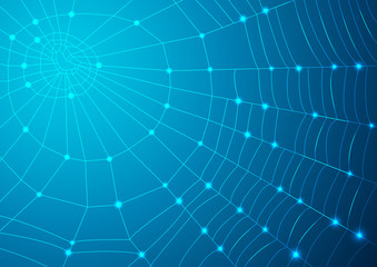 Glowing spider web on a blue background. Vector illustration