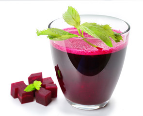 Fresh beet juice isolated on white