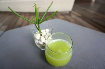 Fresh guava juice in clear glass