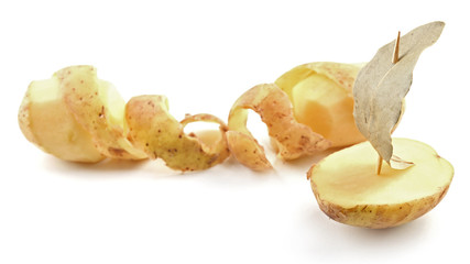 young potatoes with bay leaf isolated on white