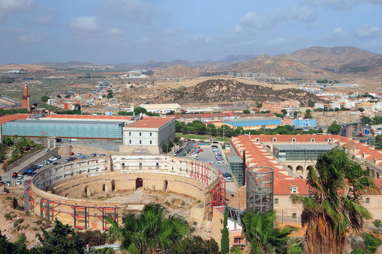 Antique arena for bullfight and Polytechnical university. Cartagena, Spain