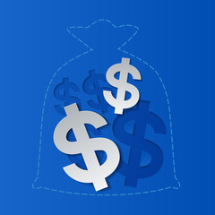 Dollar Signs and Money Bag Blue Background
