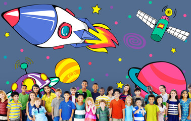 Planets Aircraft Drawing Earth Launch Concept
