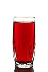 Glass of cherry juice isolated on white