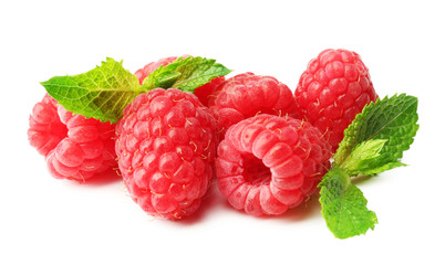 Fresh red raspberries isolated on white