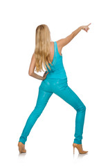 Beautiful girl in blue clothing isolated on white