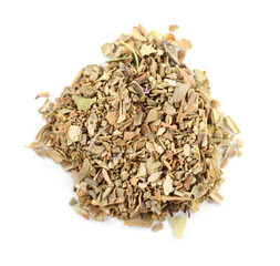 Pile of herbal tea isolated on white