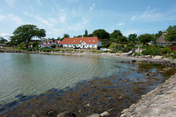 View of typical Danish houses Funen Denmark