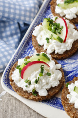 Fresh bread with cottage cheese and vegetables