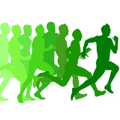 Plakat Set of green silhouettes. Runners on sprint, men. vector illustr
