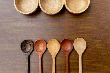 Wooden kitchen utensils set with space on background