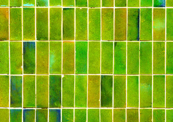 Green wall background.