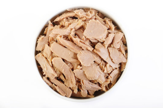 canned tuna fish in white bowl