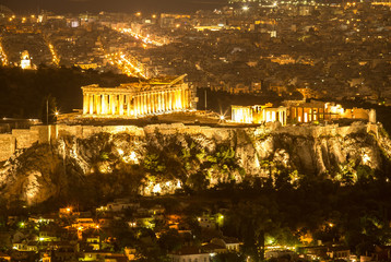 Fototapeta na wymiar Acropolis of Athens in the night, Greece
