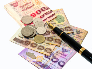 Thai banknotes and Coins  (Thai Baht, THB)