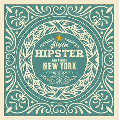 Baroque ornaments and floral details, Hipster card.