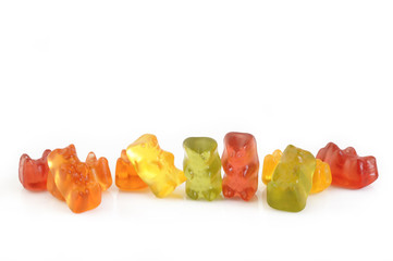 Jelly gummy bears isolated on white background