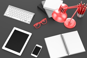 laptop and office stuff, workplace, top view