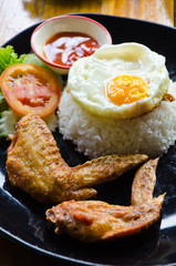Rice with Fried Chicken Wings and Fried Egg
