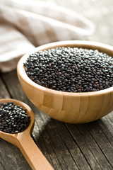Beluga. Black lentil in bowl.
