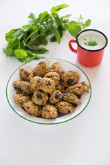 Black olive oat meal cookies with yogurt drink Ayran