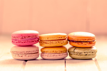 Sweet and colourful french macaroons in vintage color tone
